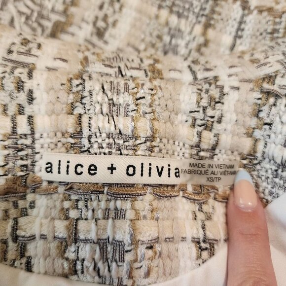 Alice + Olivia Stefan Tweed w/Frayed Hem Short Notch Collar in Neutrals Coat XS - Picture 8 of 12